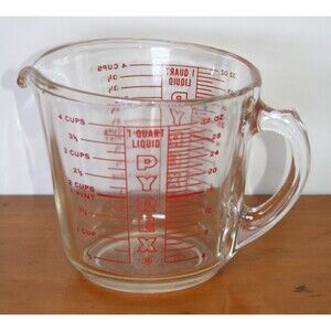 Vintage Pyrex Red 4 Cups Quart Liquid D Handle Glass HTF Measuring Cup USA Heavy